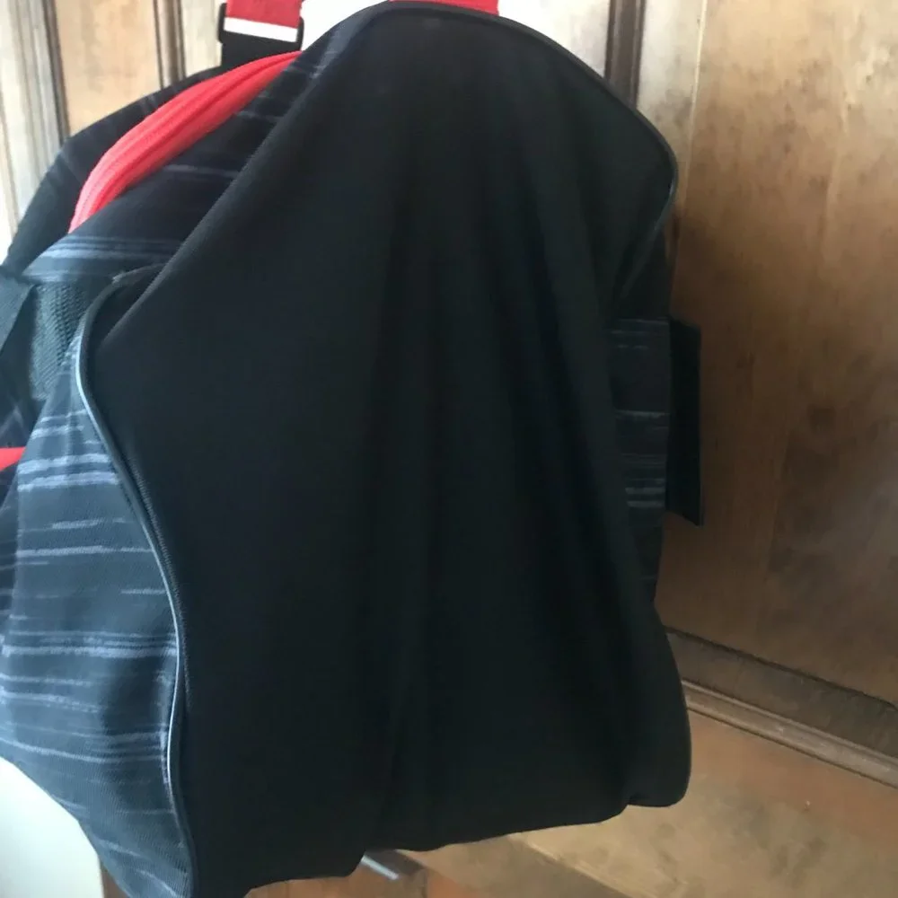 Adidas Black/Gray Duffel Bag w/Red Logo, Zipper & Shoulder Strap - Unisex